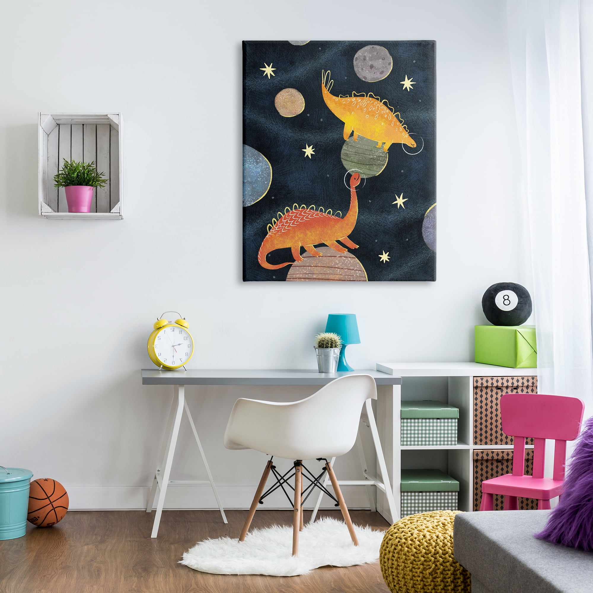 Stupell Industries Dinosaur Astronauts on Space Planets Yellow Stars, 36 x 48, Design by Ziwei Li