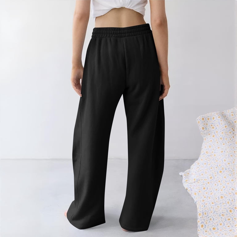 Wide Leg Sweatpants for Women Mid Waist Drawstring Pocketed Loose