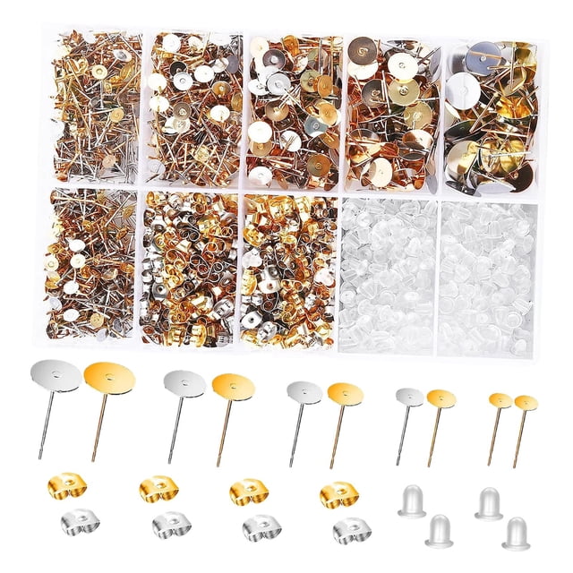 Rongfmy 2000Pcs Earring Posts and Backs Supplies Handmade Rubber Butterfly Earring Backs Gold Argent