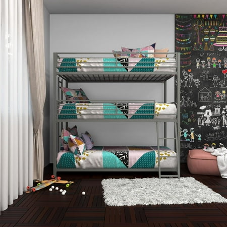 Your Zone June Triple Twin Metal Bunk Bed, Silver