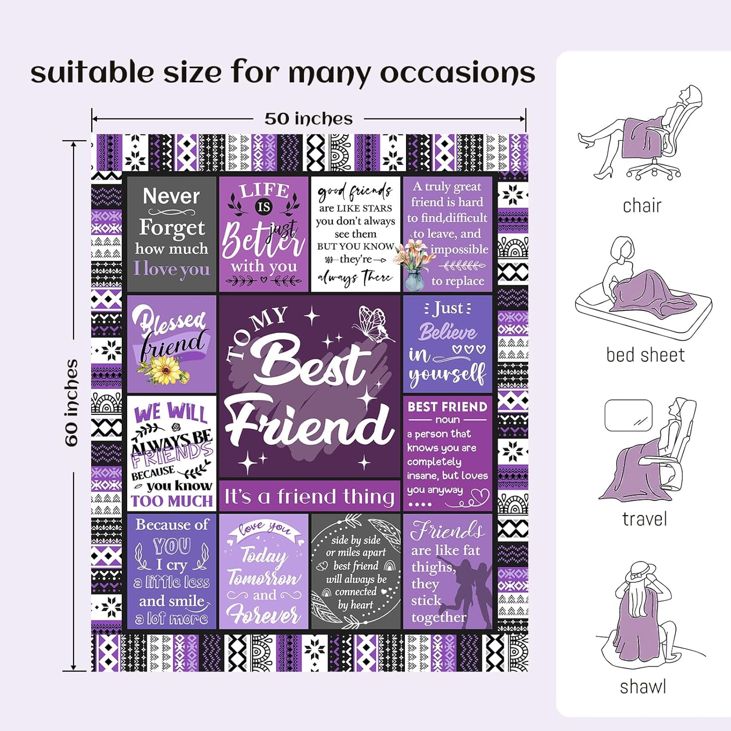 Best Friend Blanket Gifts, Best Friend Birthday Gifts for Women - Friendship Gift to My Best Friends, Bestie, Soul Sister, Long Distance Blanket Present