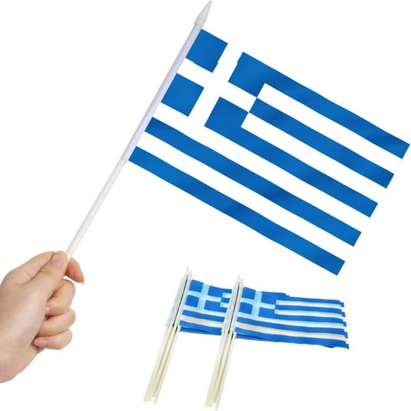 Anley 5 in x 8 in Greece Mini Flag 12 Pack - Hand Held Greek Flags