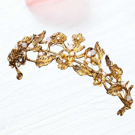 ELAYARD Bridal Tiara Crown Golden Wedding Hair Jewelry Lightweight Elegant Engagement Accessory