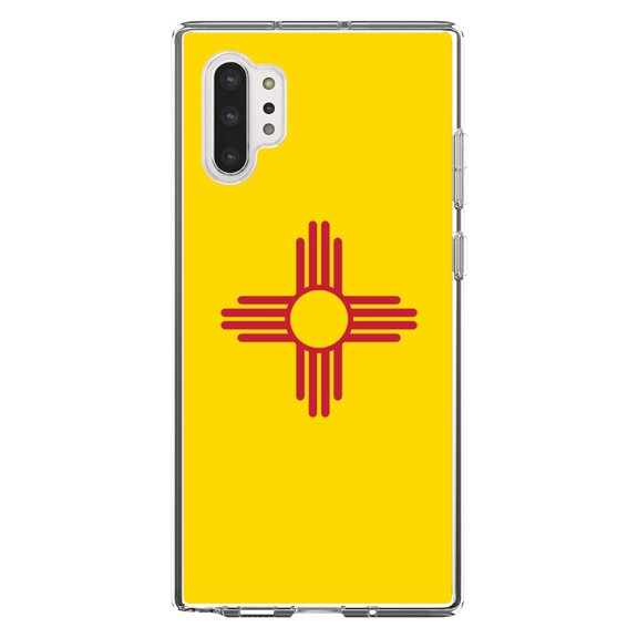 DistinctInk Clear Shockproof Hybrid Case for Galaxy Note 10 PLUS (6.8" Screen) - TPU Bumper, Acrylic Back, Tempered Glass Screen Protector - New Mexico State Flag - US State Flag