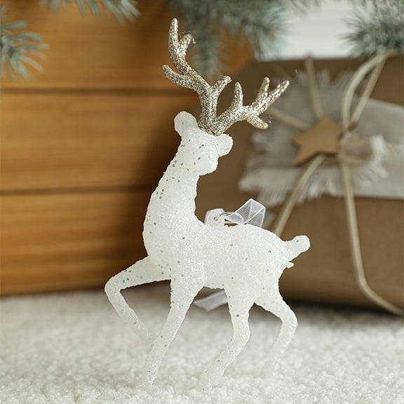 AuroraX Minimalist Christmas Decoration Cute Plastic Hanging Beige Keepsake Ornaments 3.3" 2025 Glitter Decorative Deer for Xmas Gifts,Indoor,Christma Tree Decor