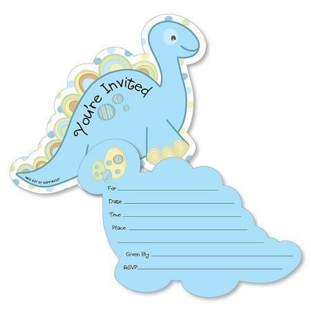 Baby Boy Dinosaur - Shaped Fill-in Invitations - Baby Shower or Birthday Party Invitation Cards with Envelopes - Set of