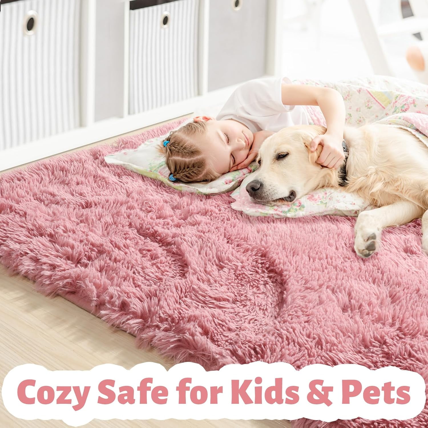 TWINNIS Shag Area Rug,8'x10'Soft Fluffy Area Rugs for Living Room Bedroom Kids Room Decor Carpet,Blush