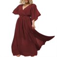 thumbnail image 3 of Robe Maxi Ample à Imprimé Floral pour Femmes, Manches 4/3, Col en V, Robe d'Été Fluide, Esthétique, Décontractée, Bohème, Tenue de Plage, 3 of 6