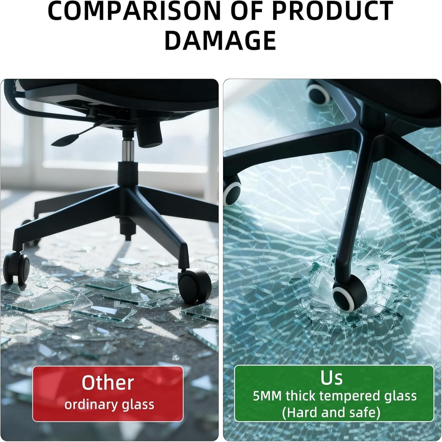 Easy4Home 53"x45" Glass Chair Mat for Office Chairs, Irregular Shape Tempered Glass Floor Protector Heavy Duty Desk Chair Mat, Clear