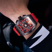 GUANQIN Men Automatic Wrist Watch Skeleton Tourbillon Tonneau Design Waterproof Adjustable Silicone Strap Business Luminous Sapphire Crystal Multifunction Clock