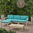 thumbnail image 3 of Faviola Ana Outdoor 3 Seater Acacia Wood Sofa Sectional with Cushions, Light Gray and Teal, 3 of 11
