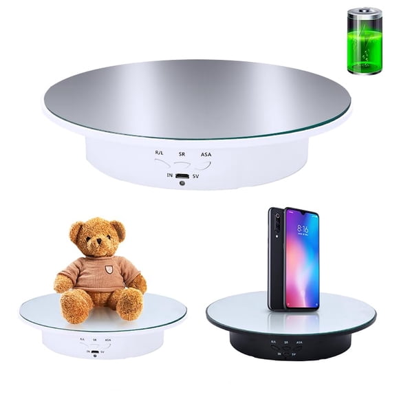 JAYEGT Soporte de exhibición giratorio motorizado, carga de 7,87 pulgadas/17,6 libras, plato giratorio eléctrico de 360 grados para productos de fotografía, joyas, pasteles, modelo 3D, cubierta de e