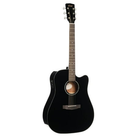 Cort Earth60CE Dreadnought Acoustic-Electric Guitar Black Gloss Solid Spruce