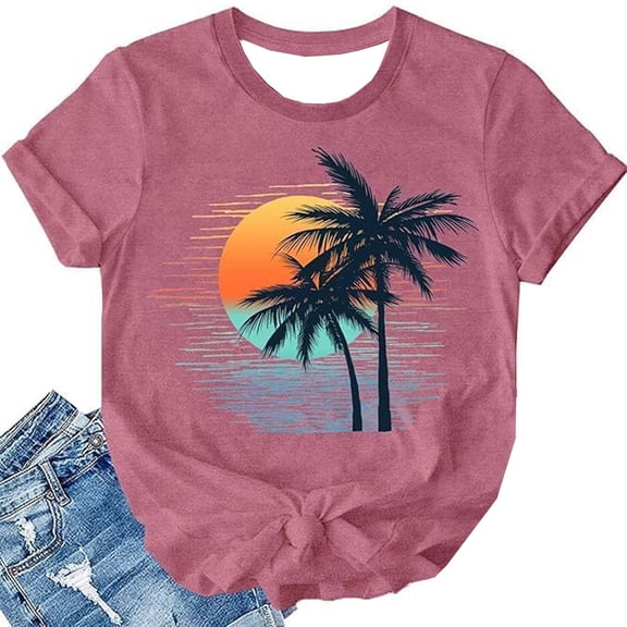 CONZONE Women's T-Shirts Short Sleeve T-Shirts for Women Trendy Hawaii Graphic Y2K Soft Loose Fit 2026 Summer Beach Tops for Lady