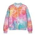 thumbnail image 4 of Xixirimido Women Bomber Jacket with Pockets Stand Collar Cropped Coat Lightweight Zip Up Jacket Streetwear for Fall Winter, Colorful Tie-dye Stars, 3X-Large, 4 of 7