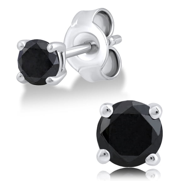 DewberryDiamonds 0.30 Ct Round Cut Black Diamond 4 Prong Set Solitaire Stud 925 Sterling Silver Earrings