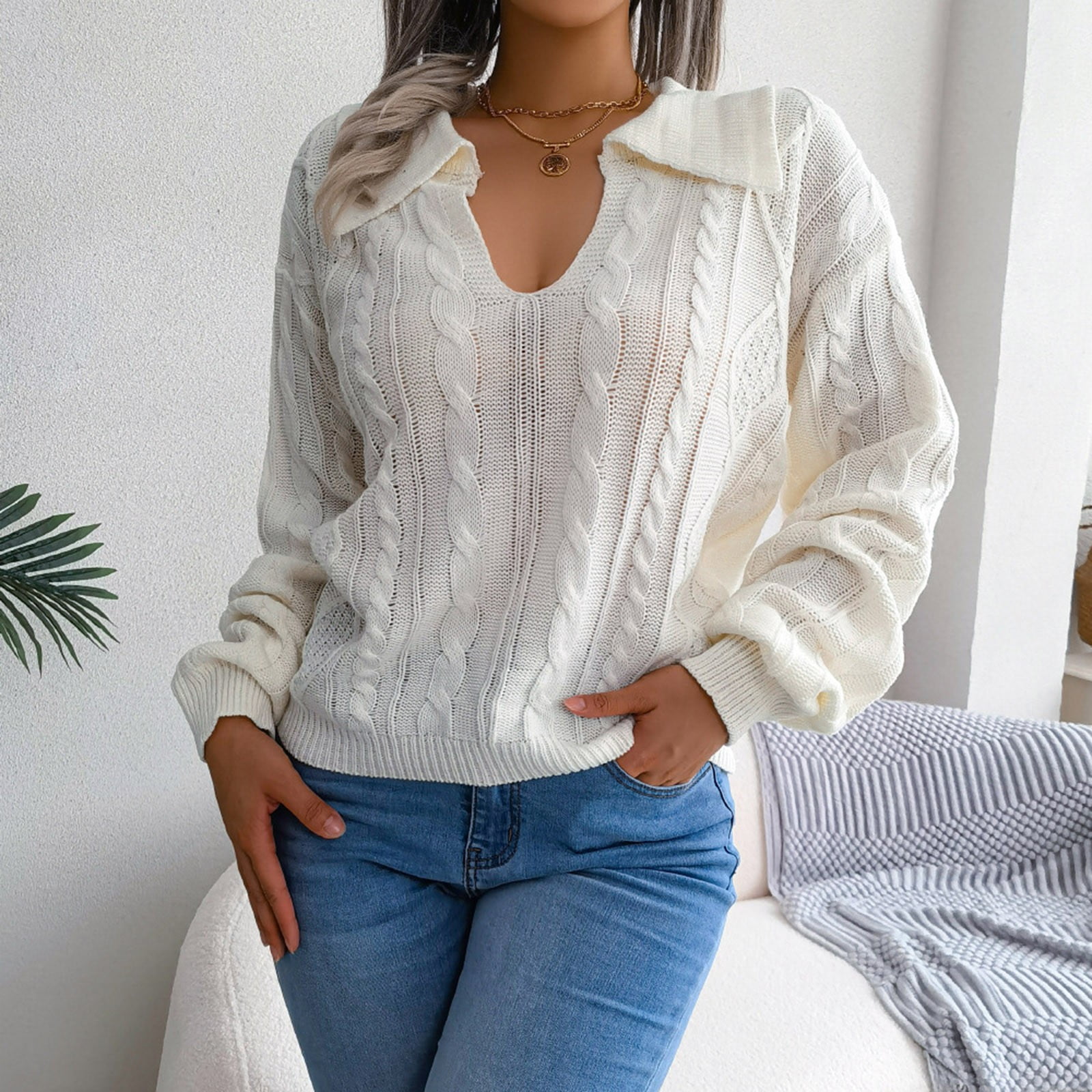 Aayomet Cardigan Sweaters For Women Dressy Women's Off Shoulder Sweater  Long Sleeve Loose Pullover Knit Jumper,White S-XXL - Walmart.com