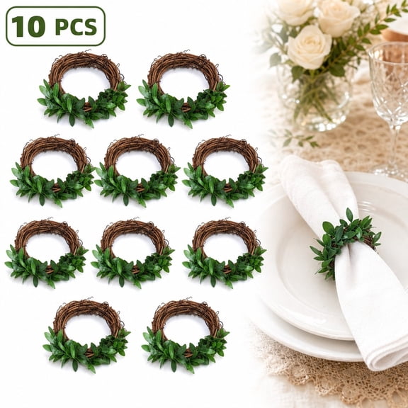 10 Pcs Bamboo Vine Napkin Rings 2.8 in Handwoven Dinner Party Decor
