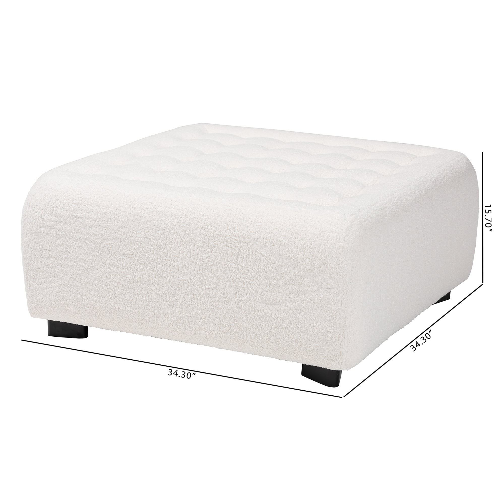 Baxton Studio Athena Modern and Contemporary Ivory Boucle Upholstered and Black Finished Wood Square Ottoman