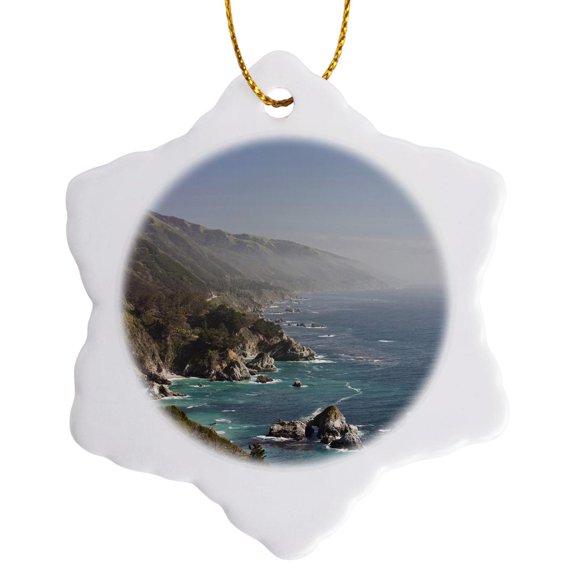 3drose, California Big Sur Coastline - Us05 Jgs0331 - Jim Goldstein, 3 inch Snowflake Porcelain Ornament