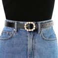 thumbnail image 4 of Cinturón de hebilajustable de cuero flaco con cinturón de perlas pamujer pajeans, vestidos, pantalones Negro 75-90cm/29.53"-35.43", 4 of 4