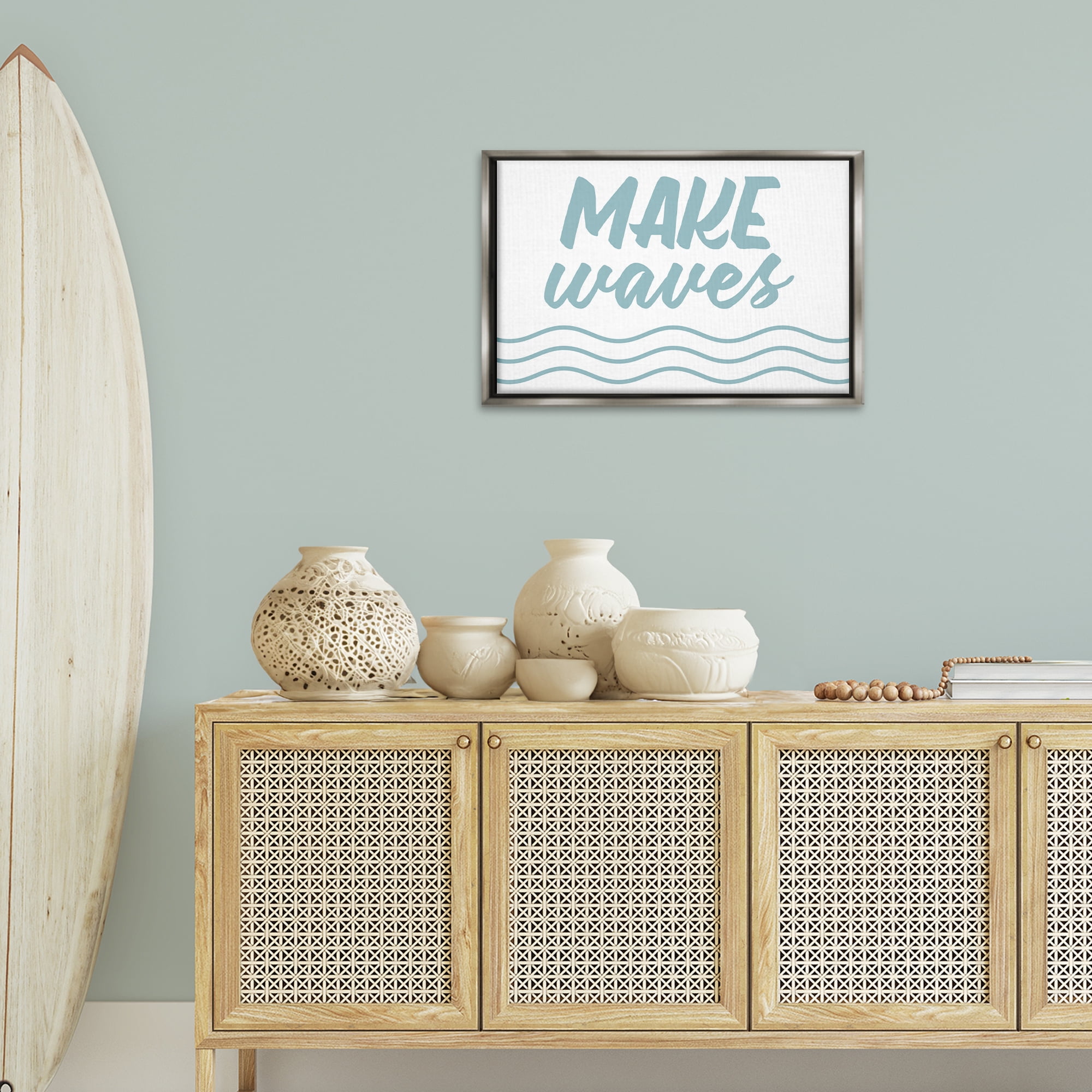 Stupell Industries Make Waves on White Typography Painting Gray Floater Framed Canvas Art Print Wall Art, 25 x 17