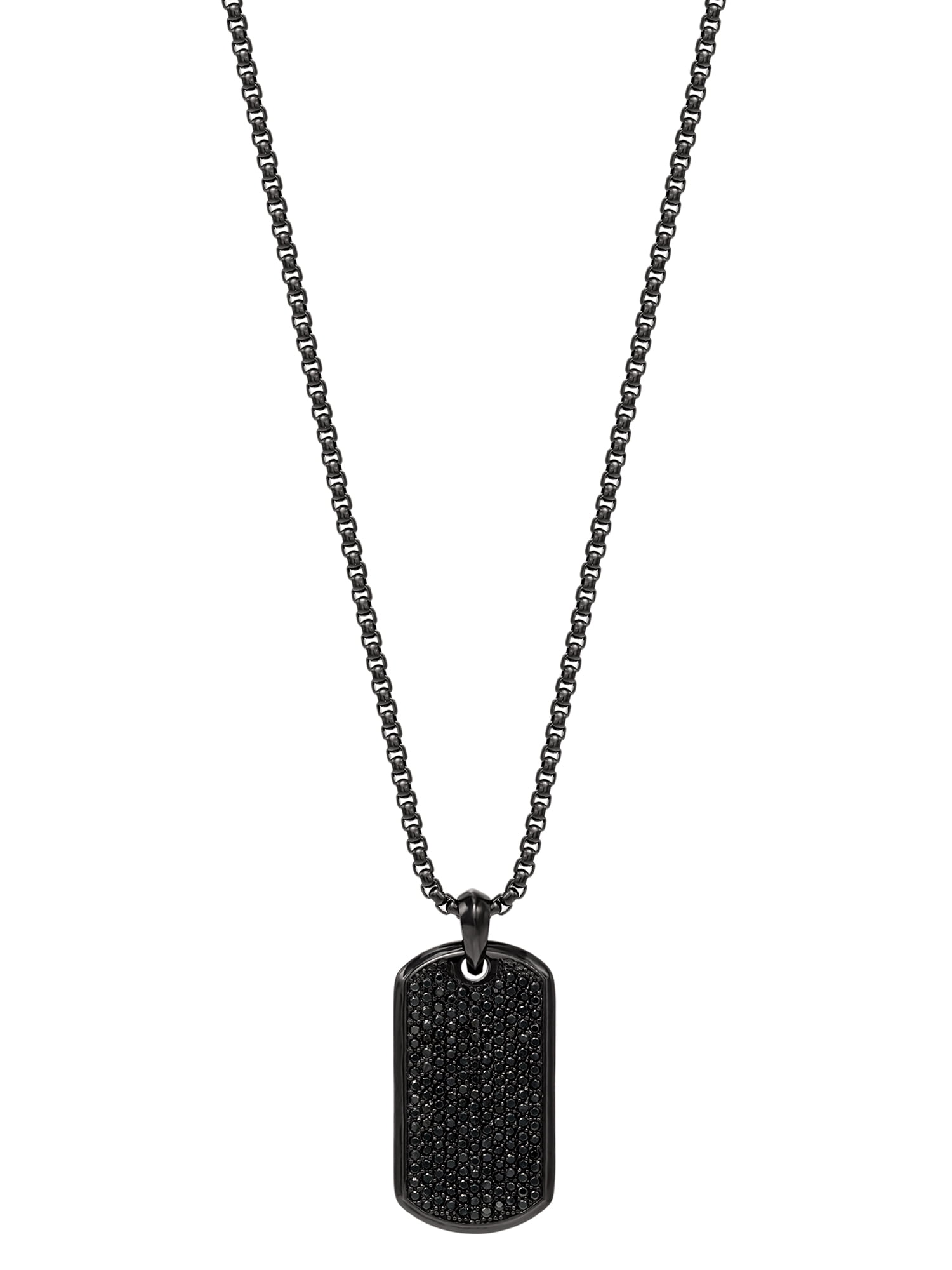 Shaquille O'Neal Men's Simulated Diamond Black Plated Stainless Steel Tag Necklace, 24" Chain
