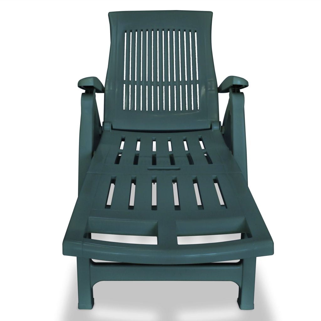 Kepooman Outdoor Patio Foldable Plastic Sun Lounger with Footrest & Wheels, Green Kepooman Outdoor Patio Foldable Plastic Sun Lounger with Footrest & Wheels, Green