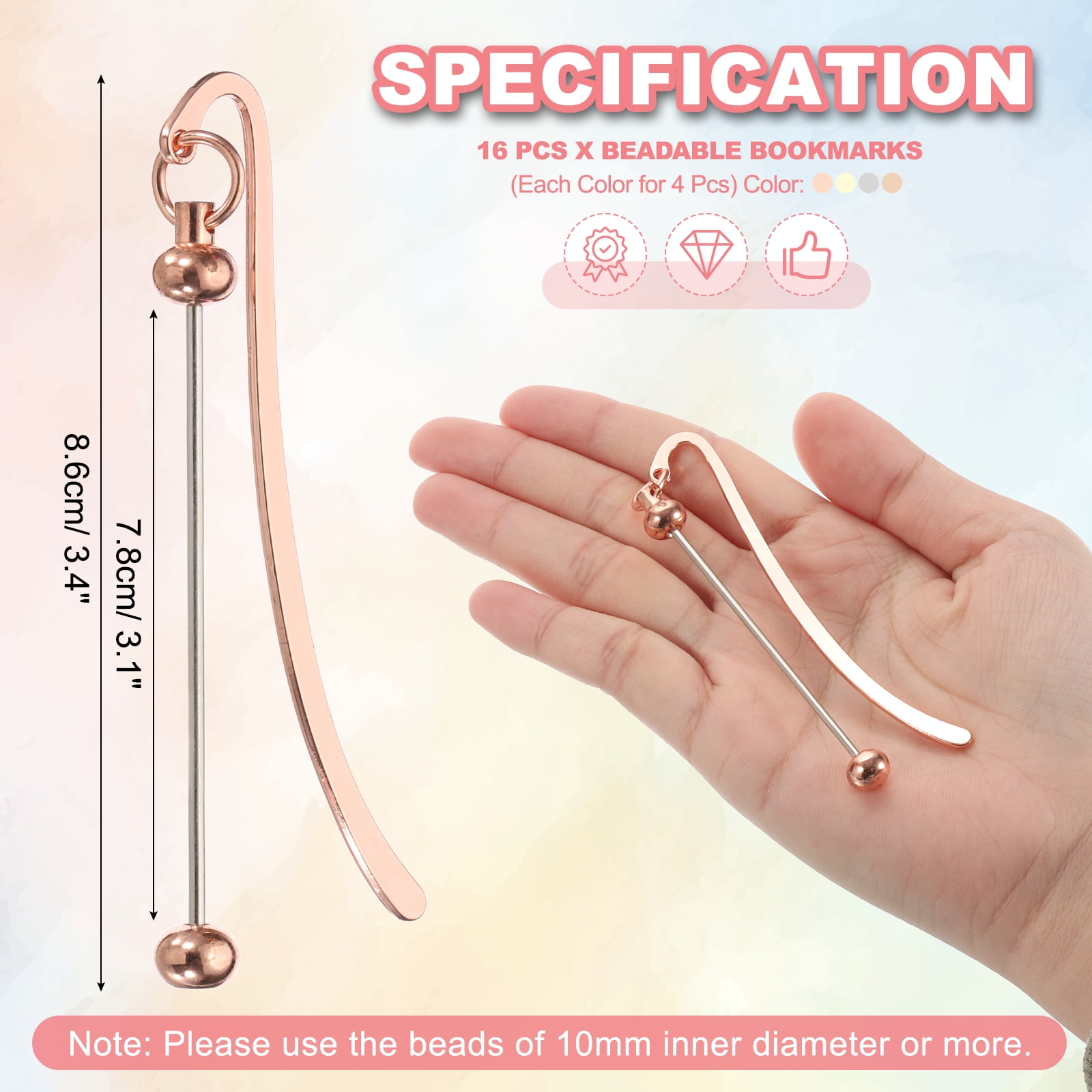 Uxcell 16 Pcs Beadable Bookmarks, DIY Metal Blank Bar Bookmark Bead Craft Jewelry Pendant Charm Book Mark for Gift Teacher Office Supplies Home Crafts, Electroplated Color Set/Khaki