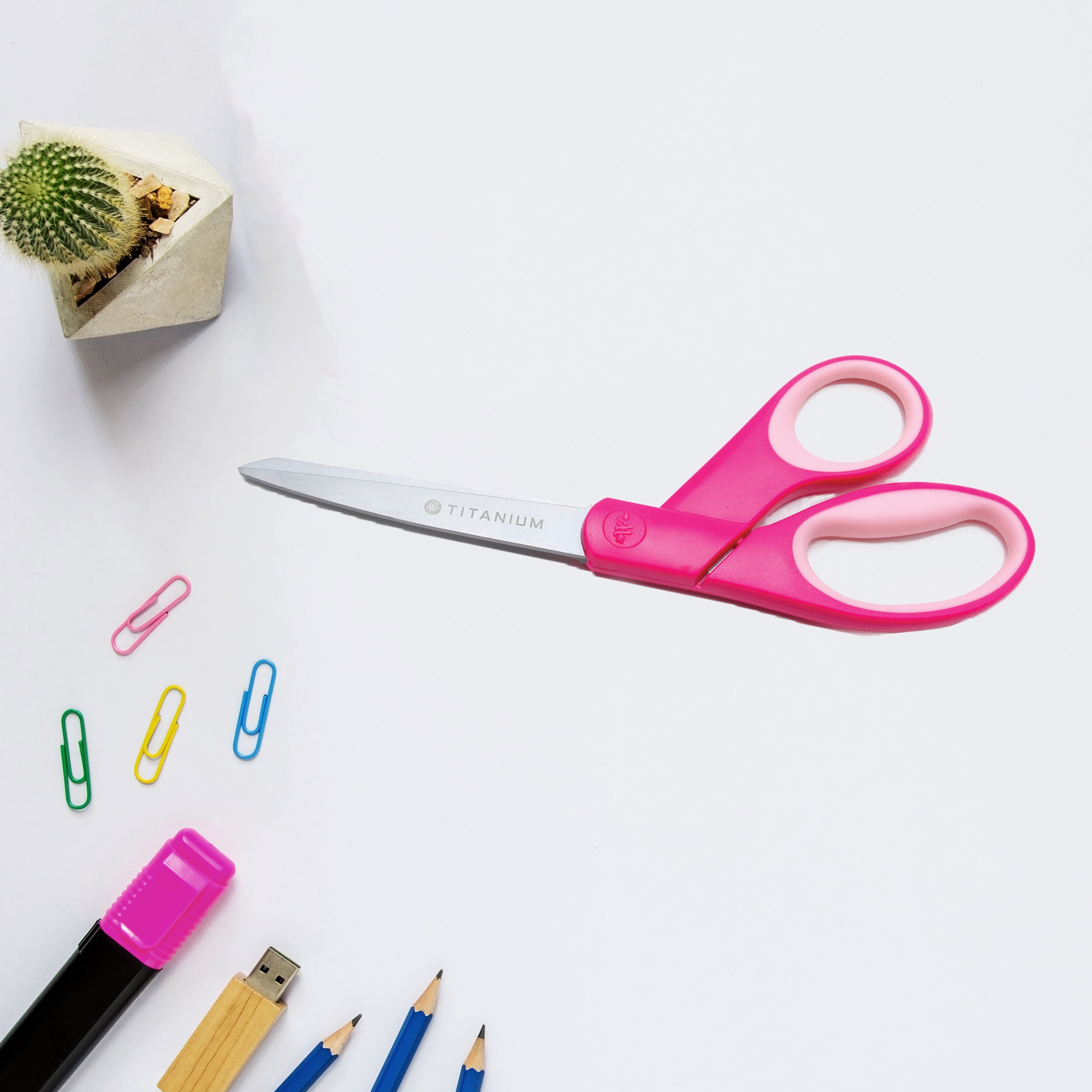 Westcott Titanium Bonded Scissors, 8", Bent, Pink, for Craft, 1-Count, High School Age