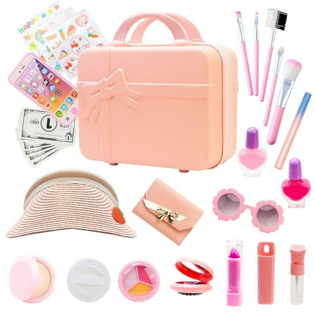 Qishi 39-Piece Kids Travel Play Set - Toy Purse with Makeup, Wallet & Accessories, Gift for Girls Ages 6-15