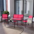 thumbnail image 1 of CorLiving Everett 4-Piece Weather Resistant Steel Frame Outdoor Conversation Set with Mesh Seats, Chairs, Loveseat, and Coffee Table, Red, 1 of 9