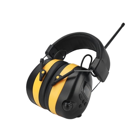 27 AM FM Radio Headphones with Digital Display, 25dB NRR, Safety Ear Protection Earmuffs for Mowing, Snowblowing, Construction, Work Shops - Orange