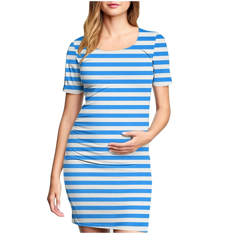 Frnrwgo formal Maternity Dress Blue Short Sleeve Bodycon Summer Dress S-xl, Infant Girl's, Size: Medium
