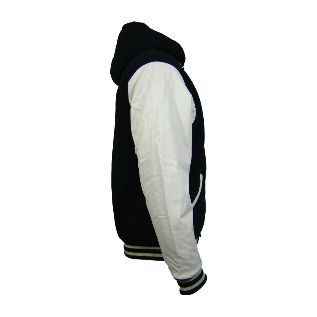 Victory Outfitters Men's Varsity Hooded Reversible Fleece Jacket with Faux Leather Sleeve
