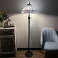 thumbnail image 2 of Tiffany Floor Lamp Sky Color Hexagon Stained Glass Mission LED Bulbs Included Pull Chain Switches for Living Room Bedroom 16"W*16"D*64"H, 2 of 4