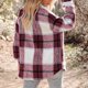 thumbnail image 4 of Abrigo de mujer con solapa a cuadros, manga larga, camisa con botones y bolsillos para primavera, otoño e invierno, color rojo XXL, 4 of 6