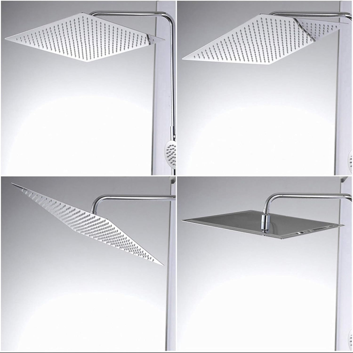 16 Inch Chrome Polish Rain Shower Head, Square Ultra Thin 304 Stainless Steel High Pressure Rainfall Shower Head