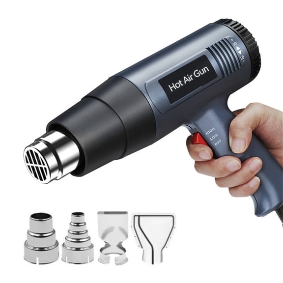 Heat Gun Kit, 2000W Hot Air Gun with Stepless Temperature Adjustment 120℉ to 1200℉, 5 Nozzles for DIY Shrink PVC Tubing/Wrapping/Crafts