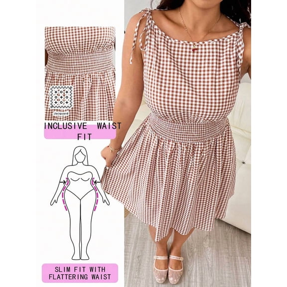 Multicolor Gingham Sleeveless Dress With Adjustable Shoulder Ties And Smocked Waist