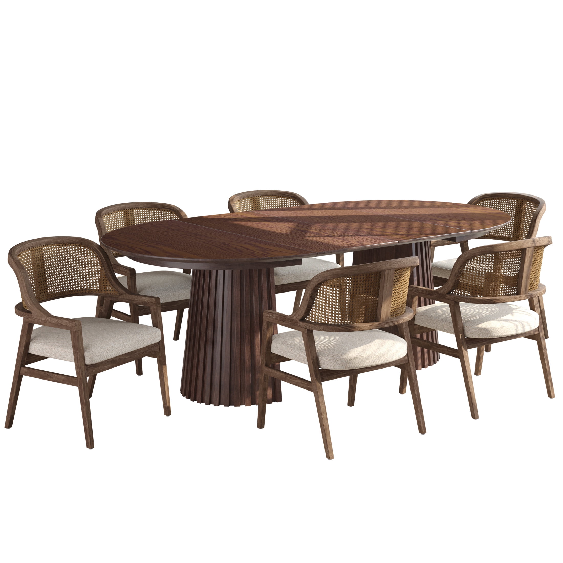 Christopher Knight Home 7-Piece Mid-Century Modern Extendable Dining Set with Beige Seat, Walnut