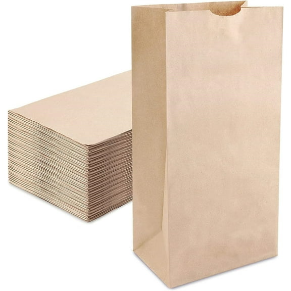 GIXUSIL Brown Paper Bags - Pack of 100 Medium Bread Paper Sack for Takeout Orders Lunch Bags - Durable Reusable Recyclable & Biodegradable - Ideal for Concessions Cafes and Delis