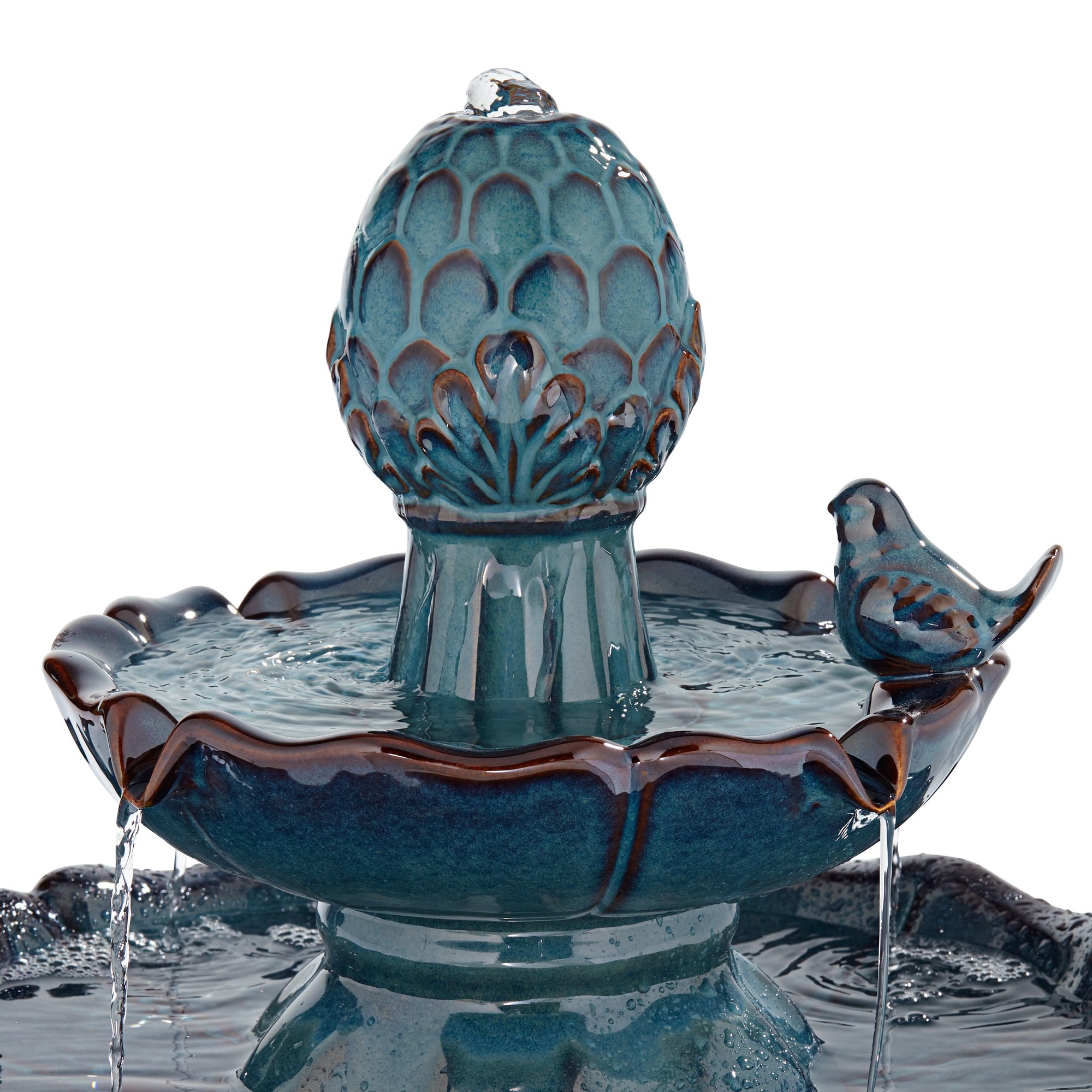 Bathing Bird 28 1/4" High Large Asian Outdoor Decor Turquoise Ceramic Floor Fountain 2-Tier Outside Garden Patio