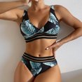 thumbnail image 2 of MGDXOX Women's Leaf Printed High Waisted Bikini Sets Tummy Control Swimsuits Two Piece Bathing Suits Halter Swim Suits Blue XL, 2 of 4