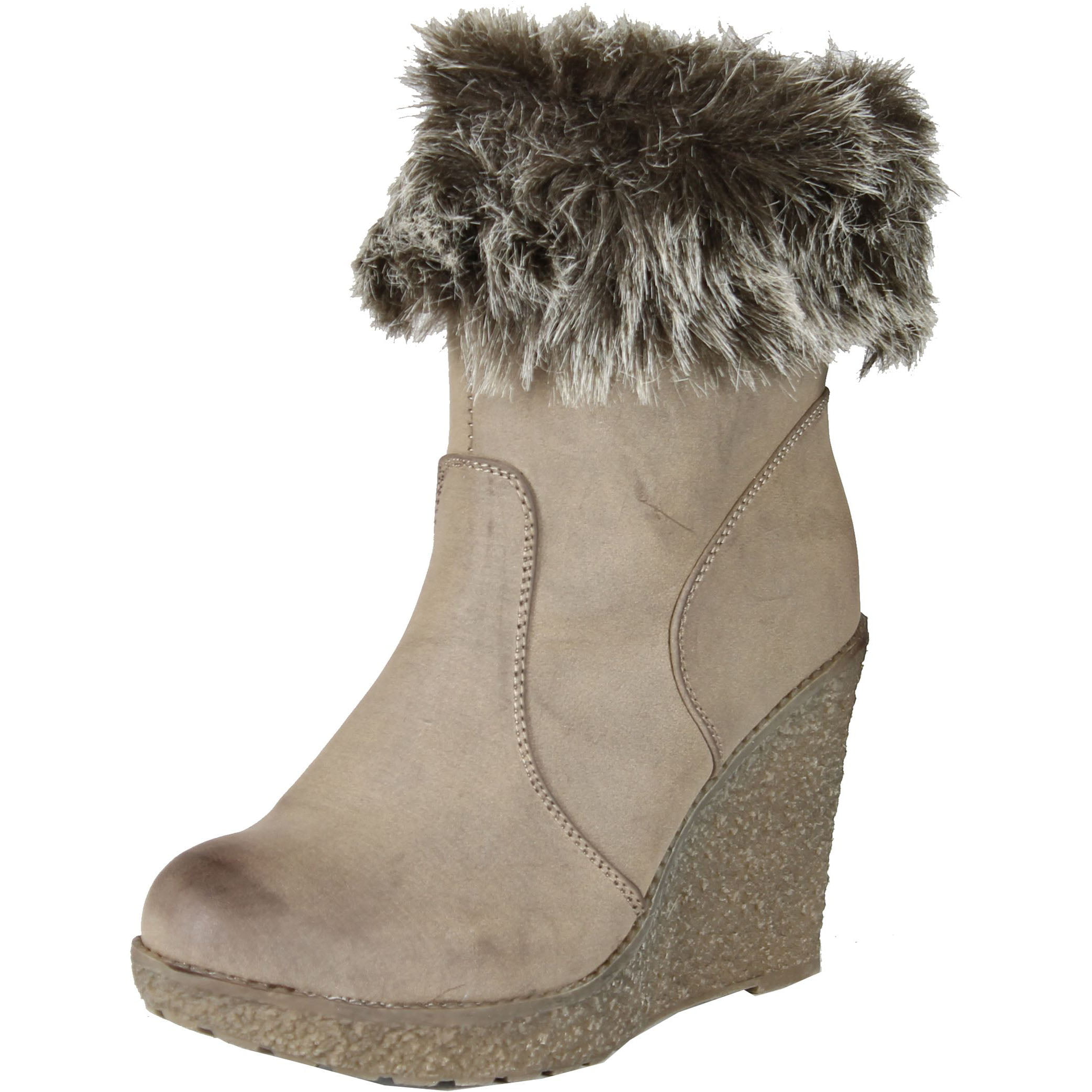 Enigma Womens BC599 Wedge Boots with Fur Trim, Taupe., 40 - Walmart.com