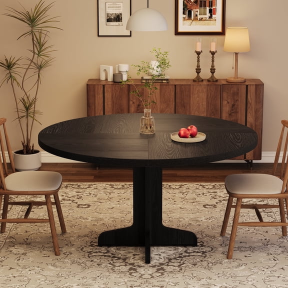 47 Inch Round Dining Table, Wood Kitchen Table, Dinning Room Tables for 4-6 People, Dinner Table with Wooden Tabletop and Legs for Dining Room Living Room (Only Table)