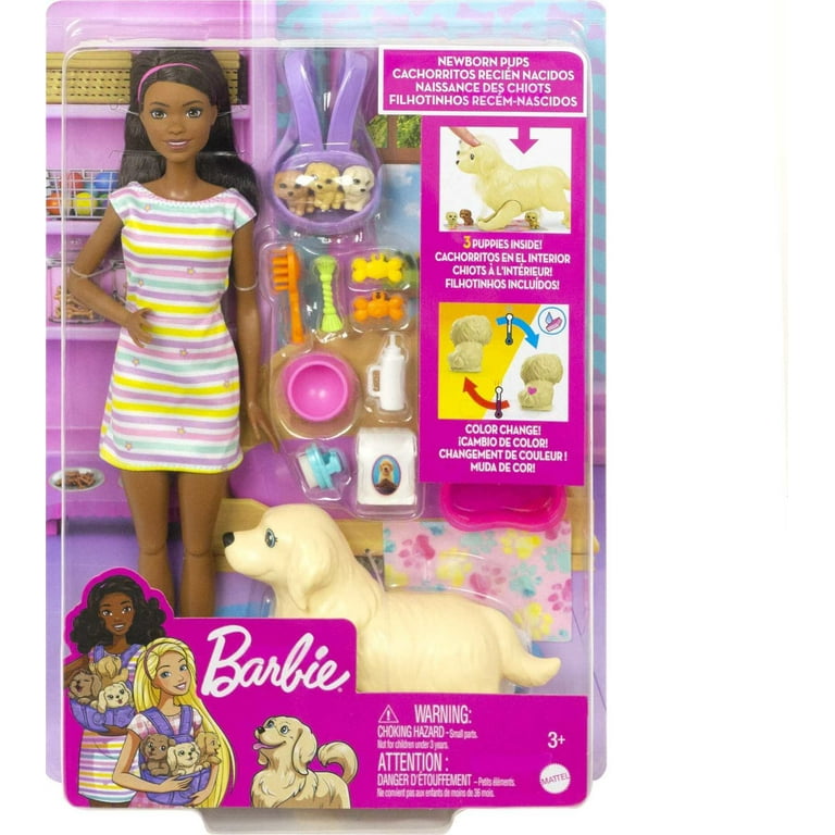 Barbie Doll and Newborn Pups Playset With Dog HCK76