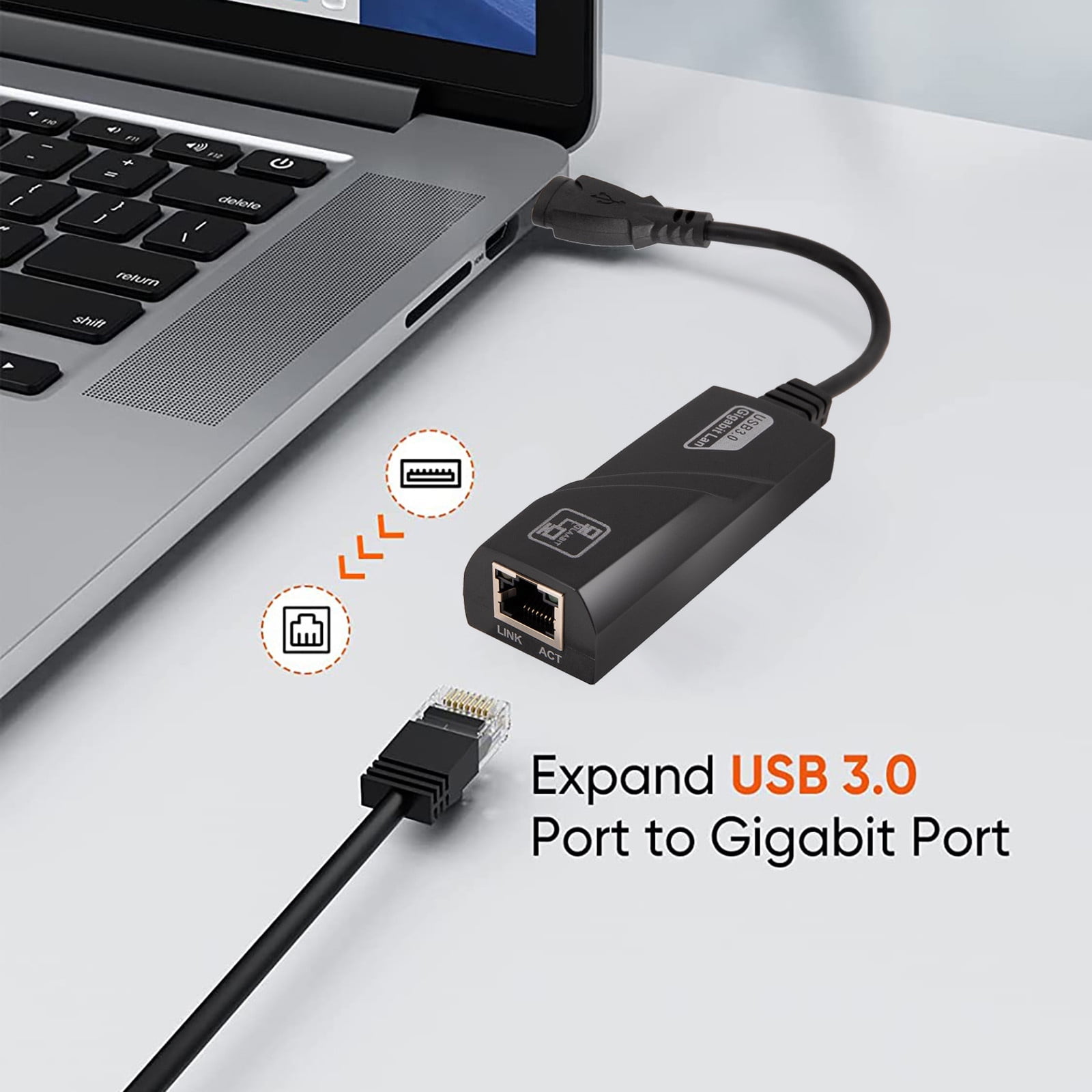 USB to Ethernet Adapter, Driver Free USB 3.0 to Gigabit Ethernet LAN Network Adapter, 100/1000 Mbps RJ45 Internet Adapter Compatible with Laptop, MacBook, Surface, PC with Windows, XP, Mac/Linux