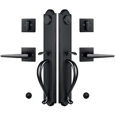 Matte Black Double Door Handle Set with Door Lever Handle,(Keyed and Dummy Set),ZSCY-MDHST2018DB-SET
