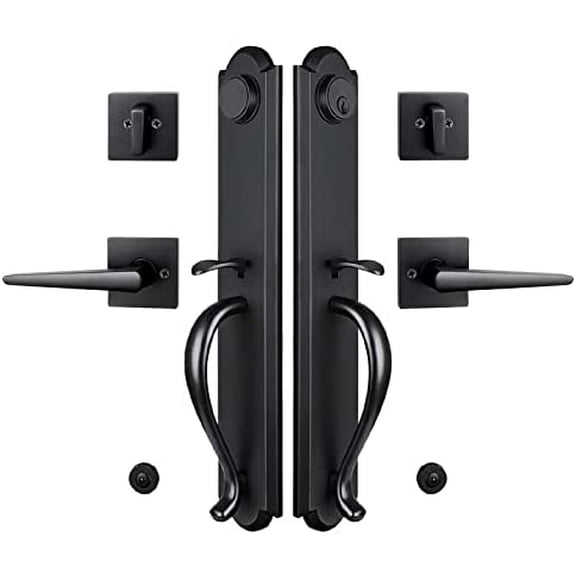 Matte Black Double Door Handle Set with Door Lever Handle,(Keyed and Dummy Set),ZSCY-MDHST2018DB-SET